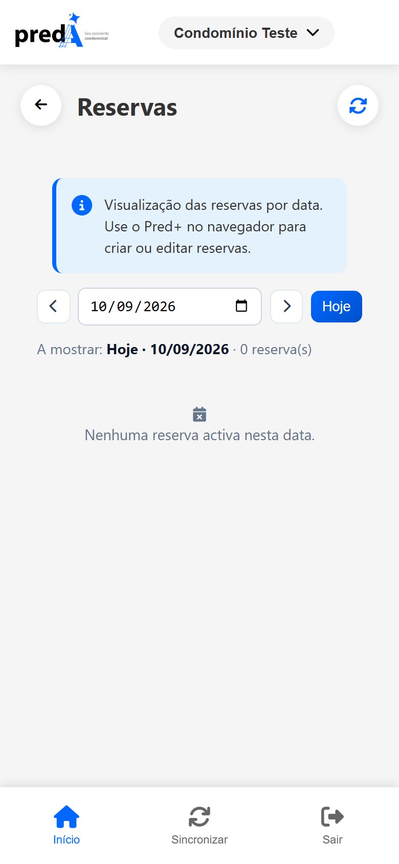 Reservas no aplicativo.