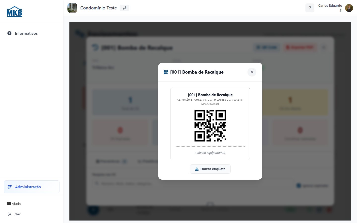 QR Code do equipamento.