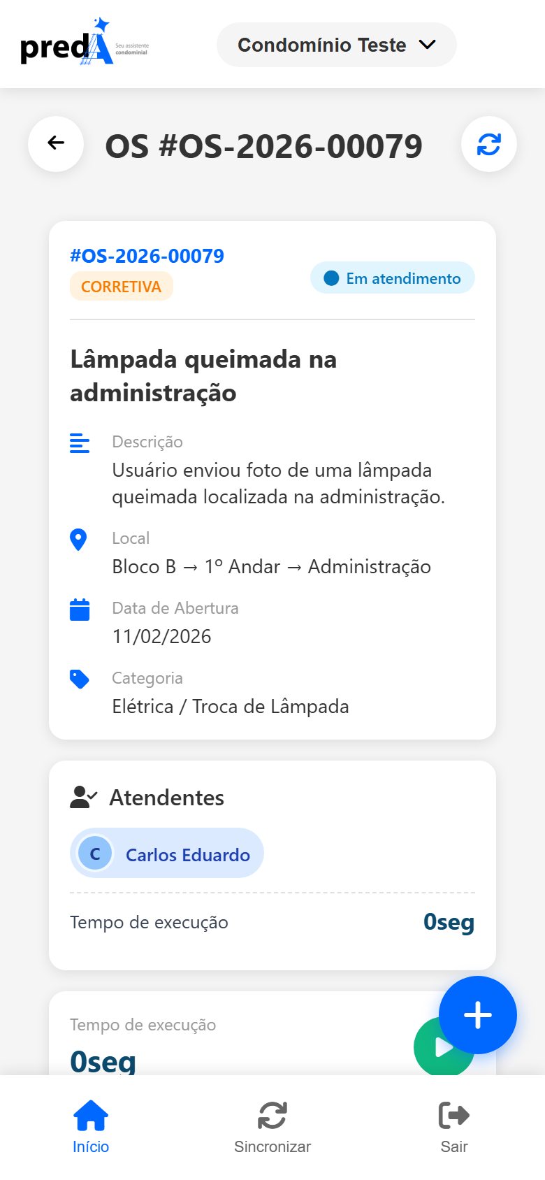 Detalhe da OS no aplicativo.