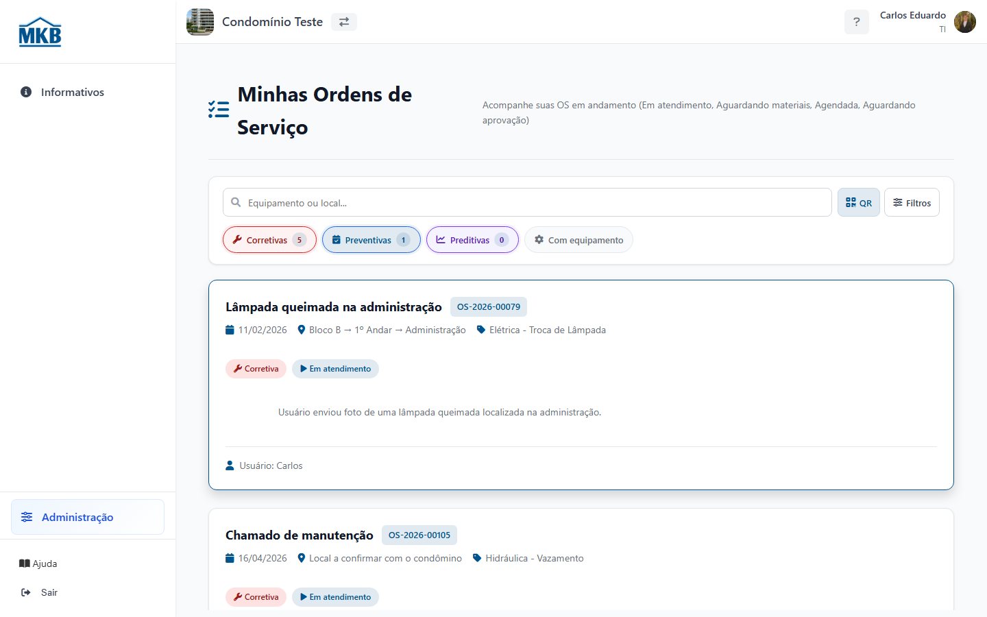 Minhas ordens de serviço.