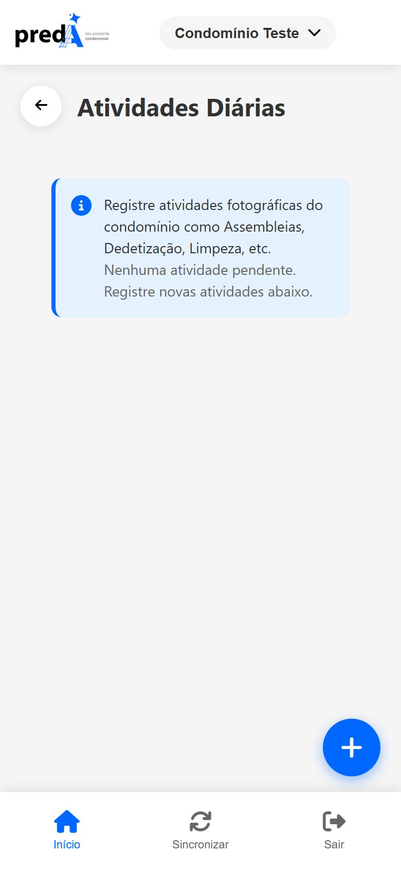 Atividades no app.